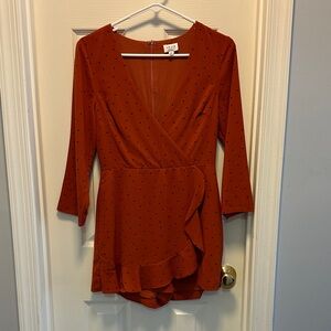 Rust Polka Dot Wrap Romper